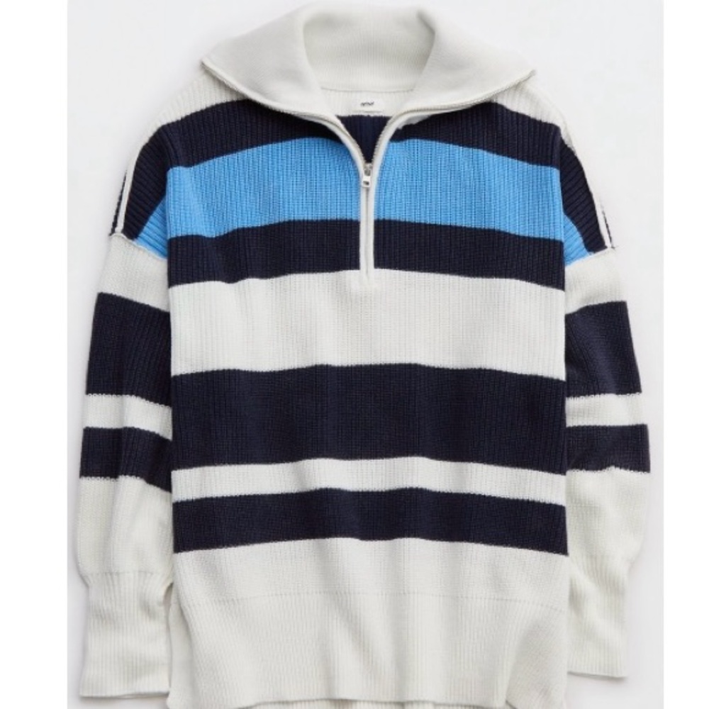 Striped Sweater - Blue, Black, and White